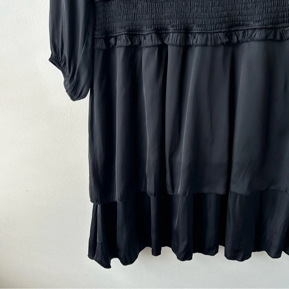 Sam Edelman Long Sleeve Tiered Dress Silky Smock Waist Black L NWT